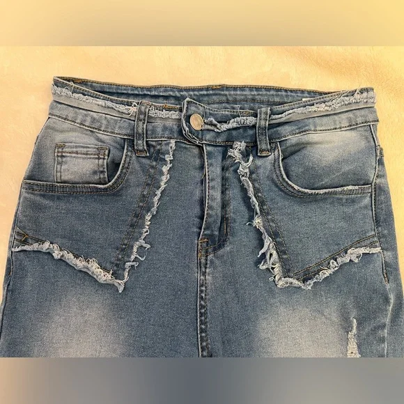 SHEIN Blue Distressed Flare Jeans Size Small, 30” Inseam Y2K Retro Boho Denim - Picture 5 of 8